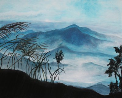 Panorama de montaña con ambiente vespertino de Lindhaus