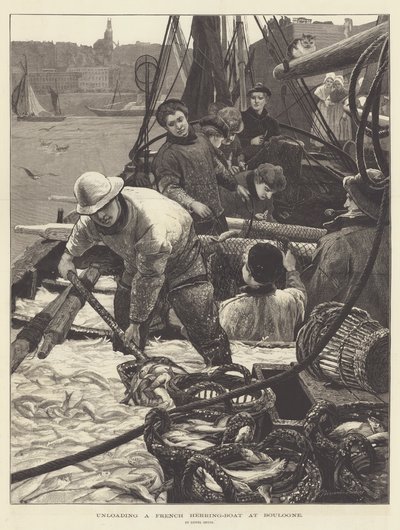 Descargando un barco de arenques francés en Boulogne de Lionel Percy Smythe
