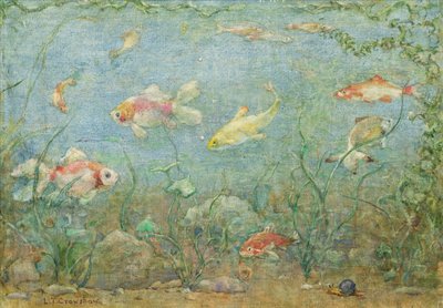 Escena subacuática (acuarela y color de la carrocería sobre lino) de Lionel Townsend Crawshaw