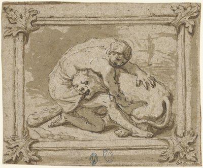 Hércules en batalla con el león Némico de Lionello Spada