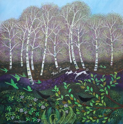Green Parrots, 2024 (acrílicos sobre lienzo) de Lisa Graa Jensen