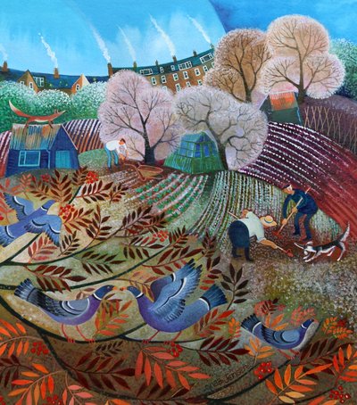 Preparar la tierra, 2022 (acrílicos sobre papel) de Lisa Graa Jensen