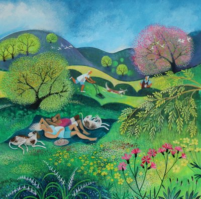 Tarde soleada de domingo, 2022 (acrílicos sobre papel) de Lisa Graa Jensen