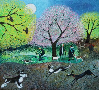 Paseadores de perros Wellie Road, 2021 (acrílicos sobre lino) de Lisa Graa Jensen