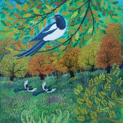 Año de la Urraca, 2025 (acrílicos sobre lino) de Lisa Graa Jensen