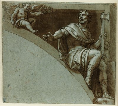 Diseño para un enjuta: Un mártir romano y dos putti–San Judas el Apóstol de Livio Agresti