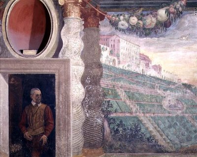 El salón principal, detalle de la decoración que representa la Villa d