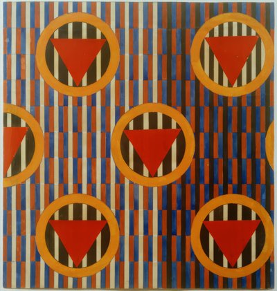 Triángulos rojos en círculos. Diseño de una tela para muebles de Ljubow Sergejewna Popowa