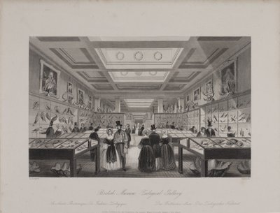 Vista de la Galería Zoológica, Museo Británico mostrando visitantes mirando las exhibiciones, c.1850 (grabado) de Llewellyn (after) Jewitt