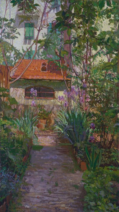 El tríptico o jardín en flor (panel lateral) (1907) de Llewelyn Lloyd