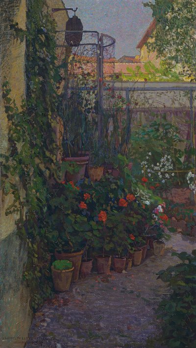 El tríptico o jardín en flor (panel lateral) 1907 de Llewelyn Lloyd