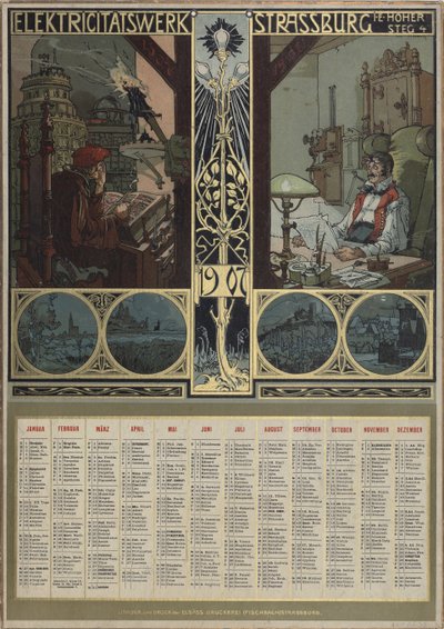 Planta eléctrica de Estrasburgo. Calendario para el año 1907, 1906 de Léo Schnug