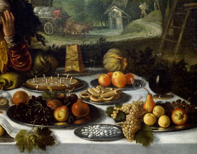 Mesa desplegable, detalle de Vanidad de riqueza de Lodewijk Toeput (hacia 1550-hacia 1605) de Lodewijk Toeput