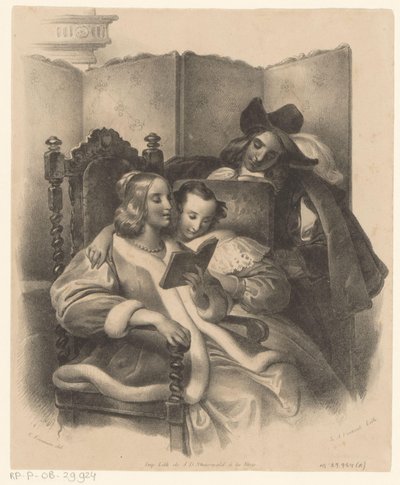 Dos mujeres leyendo y un hombre mirando de Lodewijk Anthony Vintcent