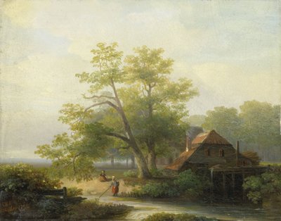 Un molino de agua en un paisaje boscoso de Lodewijk Hendrik Arends