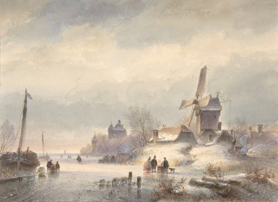 Paisaje invernal con río congelado de Lodewijk Johannes Kleijn