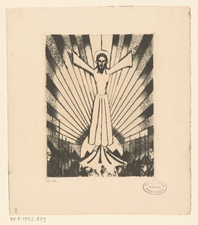 Cristo con los brazos abiertos en un paisaje de colinas de Lodewijk Schelfhout (signed by artist)
