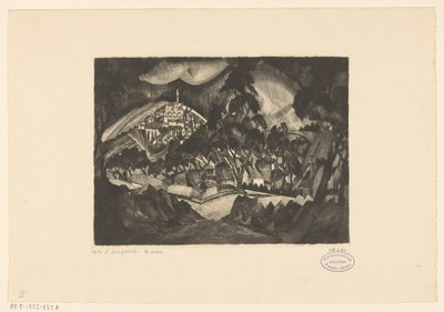 Paisaje montañoso con árboles y edificios. Le Soir (título original del objeto) de Lodewijk Schelfhout (signed by artist)