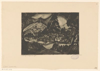 Paisaje montañoso con árboles y edificios. Le Soir (título original del objeto) de Lodewijk Schelfhout (signed by artist)