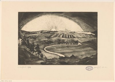 Sol naciente o poniente sobre un paisaje montañoso La Bruyere (título original del objeto) de Lodewijk Schelfhout (signed by artist)