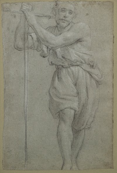Un hombre apoyado en una cruz de madera de Lodovico (attr. to) Carracci