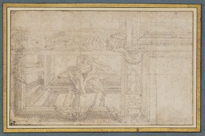 Ignudo, según un fresco en el techo de la Sala di Ulisse, Palazzo Poggi, Bolonia de Lodovico Carracci