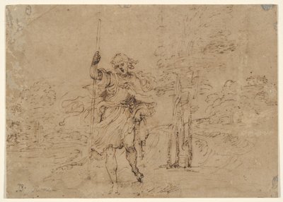 San Cristóbal (¿o San Roque?) en un paisaje de Lodovico Carracci