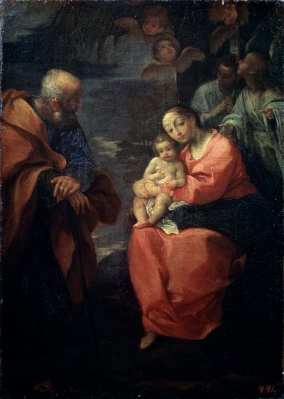 La Sagrada Familia bajo una palmera, Descanso en la huida a Egipto, finales del siglo XVI de Lodovico Carracci