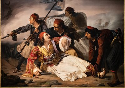 La muerte de Marco Botzaris, c.1841 (óleo sobre lienzo) de Lodovico Lipparini