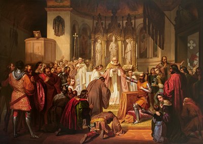 Vittore Pisani recibe la Sagrada Comunión antes de tomar el mando de una expedición contra los genoveses de Lodovico Lipparini