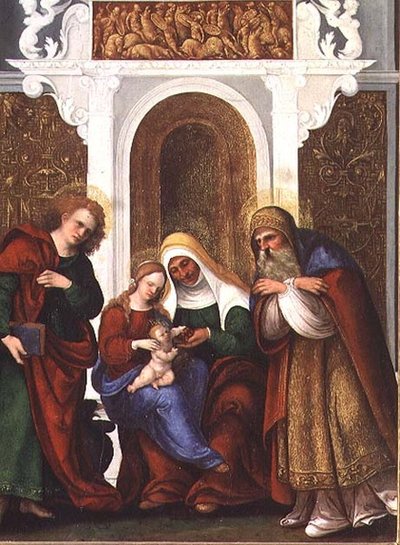 Madonna y Niño con Santa Ana, Juan el Evangelista y Zacarías o Madonna y Santa Ana de las Cerezas de Lodovico Mazzolino