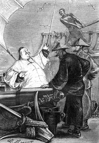Dibujo de Leon Benett, extraído del libro de Julio Verne "Las tribulaciones de un chino en China" - Edición Hetzel/Viajes extraordinarios 1879. de Léon Benett