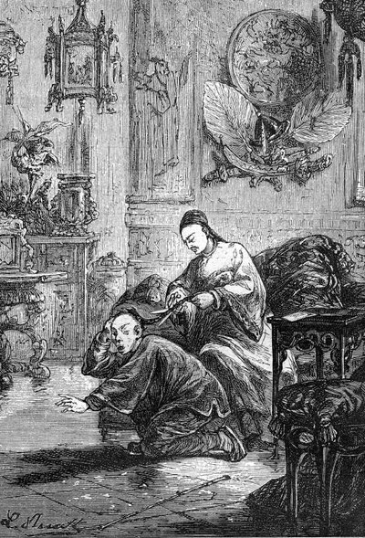 dibujo de Leon Benett, del libro de Julio Verne "Las tribulaciones de un chino en China" - edición Hetzel/Viajes extraordinarios 1879. de Léon Benett