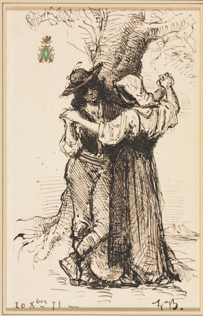 pareja cortejando por un árbol de Léon Bonnat
