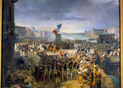 La Guardia Nacional de París, reunida en el Pont Neuf, partiendo para el ejército en septiembre de 1792 de Léon Cogniet
