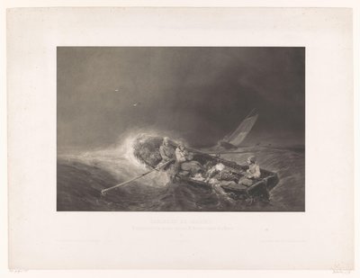 Vissers en een roeiboot op zee Marine gezichten (título de la serie) pinturas de la marina. Litografiada en mezzotinta por L. Sabatier según Eug. Isabey (título de la serie sobre el objeto) de Léon Jean Baptiste Sabatier