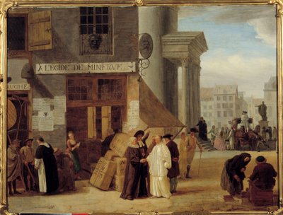 En la Egide de Minerve, una librería en Lieja, Bélgica que vendía libros prohibidos por el poder o por la Iglesia de Léonard Defrance