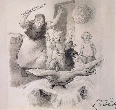 El patito feo, ilustración de Lorenz Frolich (1820-1908) para el cuento de Hans Christian Andersen (1805-1875). de Lorens Frolich