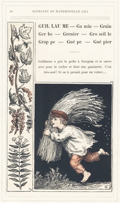 Guillaume, Kid, Grain, Spray, Currant, Grappe, Guepe, Guepier, página 20 - Abecedario de Mademoiselle Lili, de L. Froelich y de un papá (el propio Hetzel). Bibliotheque  Magasin d