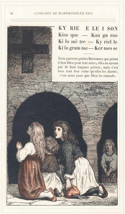 Kyrie Eleison, Kiosk, Kanguroo, Kilometre, Kyrielle, Kilogram, Kermesse, página 24 - Abecedario de Mademoiselle Lili, de L. Froelich y de un papá (el propio Hetzel). Bibliotheque  Magasin d