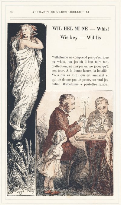 Wilhelmine, Whist, Wiskey, Willis, página 36 - Abecedario de Mademoiselle Lili, por L. Froelich y por un padre (el propio Hetzel). Bibliotheque  Magasin d