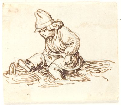 Niño sentado en un tronco en el agua de Lorenz Frølich