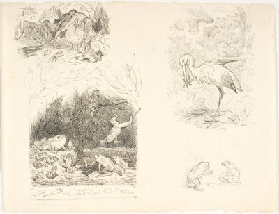 Cuatro bocetos para ilustraciones de La rana, Nuevos cuentos y relatos de H.C. Andersen de Lorenz Frølich