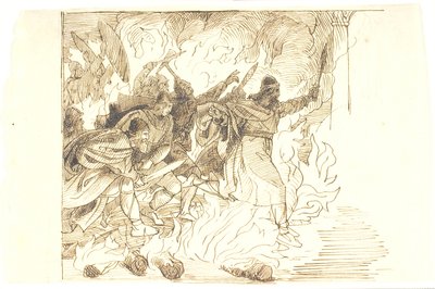 Boceto para Rolf Krake saltando a través del fuego de Lorenz Frølich