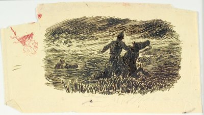 Dos jinetes cabalgando desde el mar de Lorenz Frølich