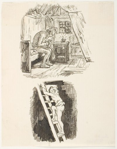 Dos bocetos para el gorro nocturno del solterón de Lorenz Frølich