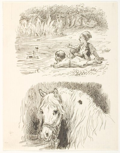 Dos bocetos para ilustraciones de Skarnbassen de Lorenz Frølich
