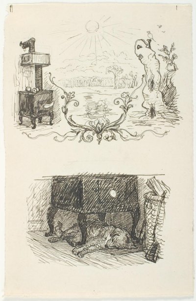 Dos bocetos para ilustraciones de El muñeco de nieve de Lorenz Frølich