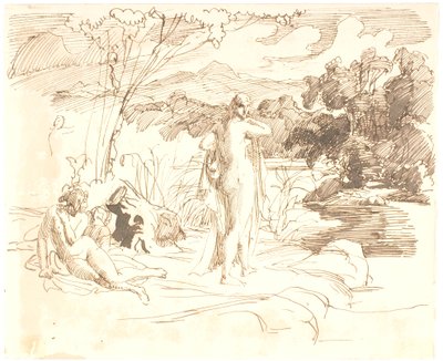 Tres mujeres bañándose en un lago de Lorenz Frølich