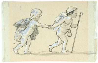 Viñeta con niño y niña caminando, tomados de la mano de Lorenz Frølich